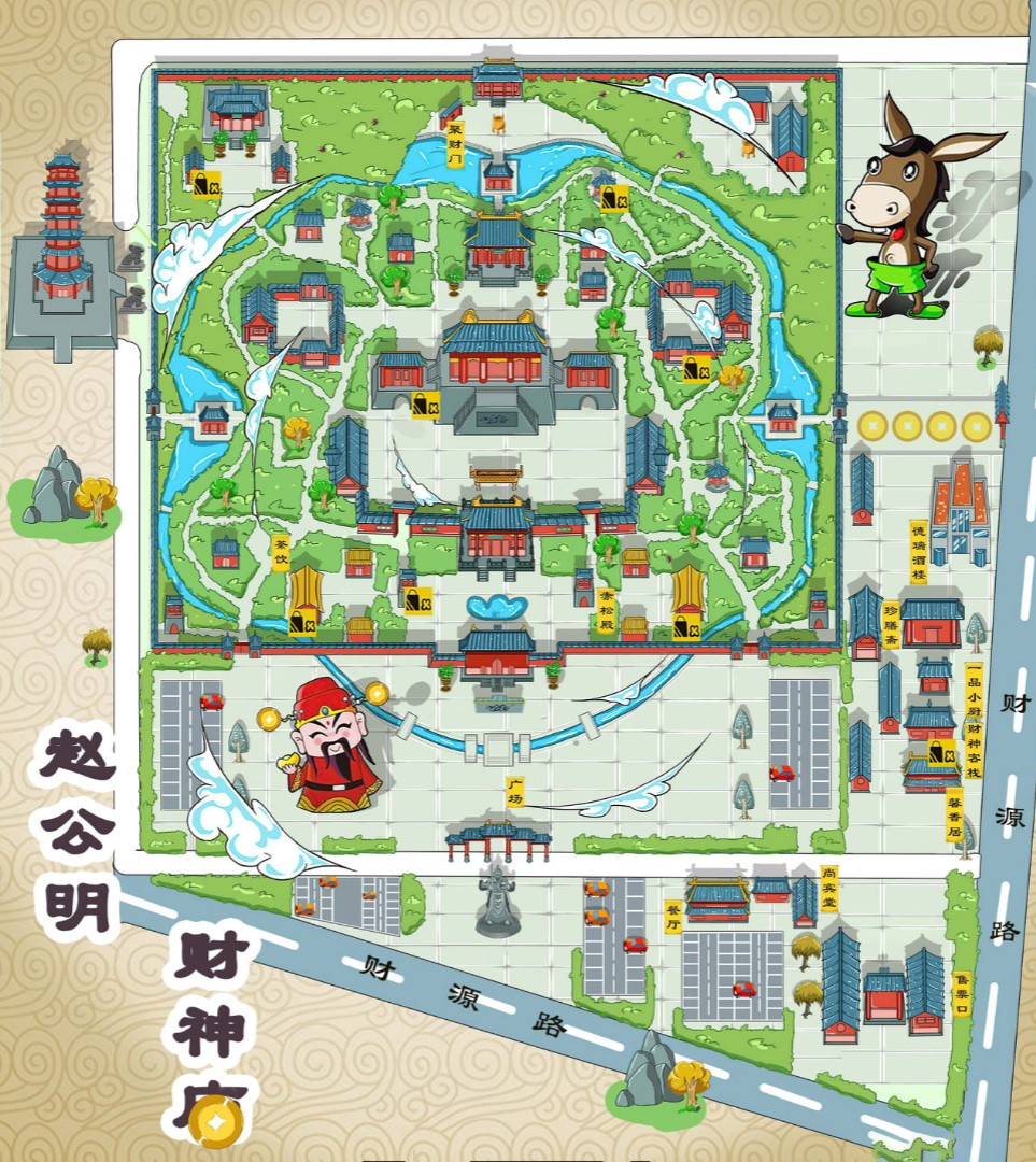 南城街道寺庙类手绘地图